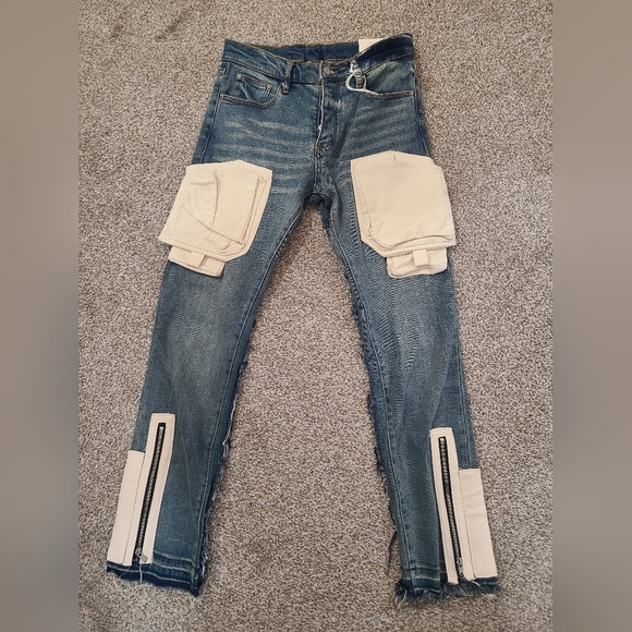 NWT Mnml D115 straight leg cargo pocket zip hem streetwear deconstructed jeans - Picture 5 of 6